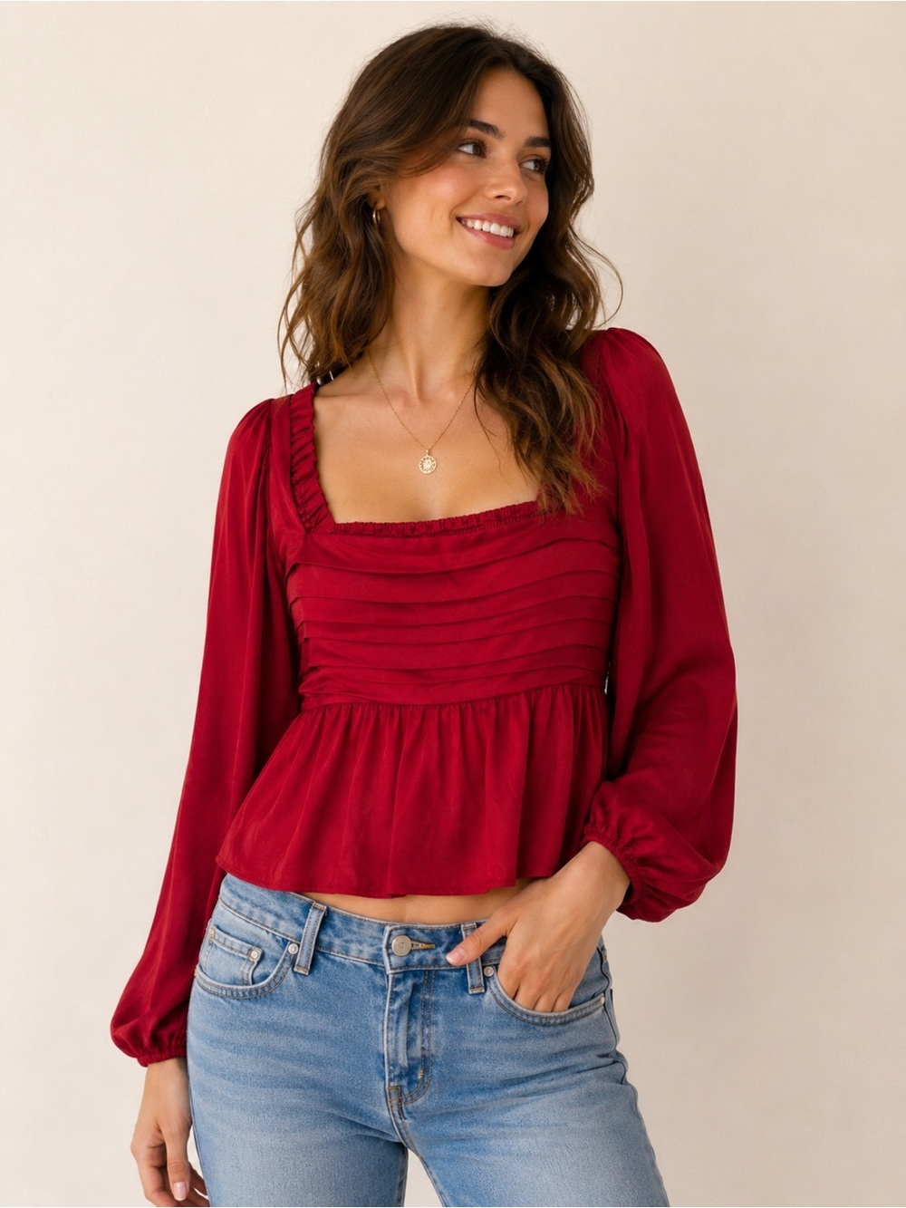 Abercrombie & Fitch Emerson Satin Square Neck Blouse Size M Romantic Cottagecore